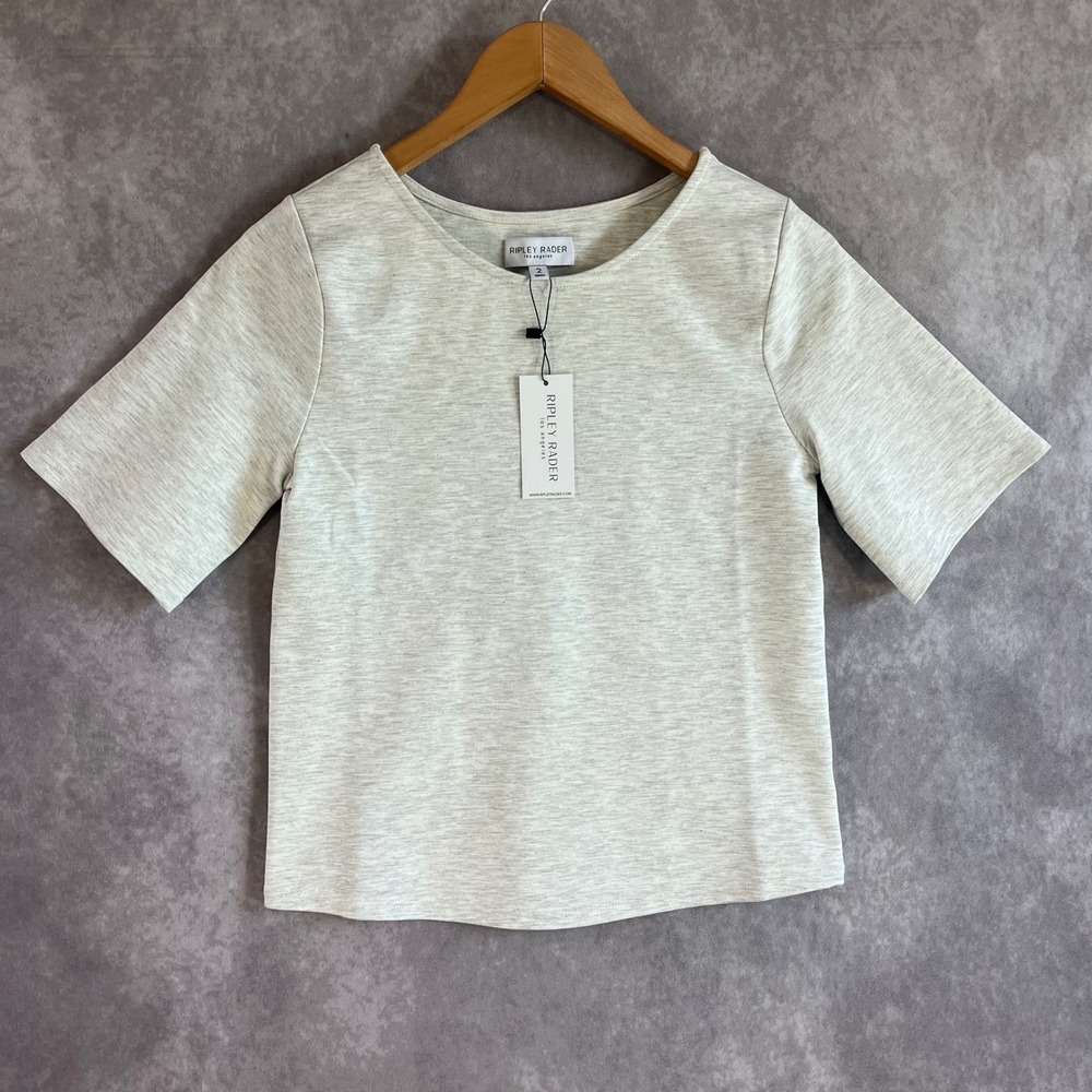 Ripley Rader Short Sleeve Top Womens 2 Small Grey Heathered Ponte Made USA NEW
